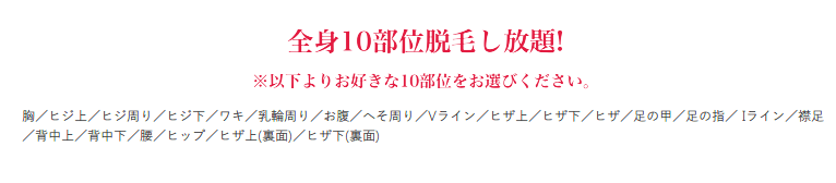 「エタラビ 全身10部位脱毛し放題プラン」で選べる脱毛部位